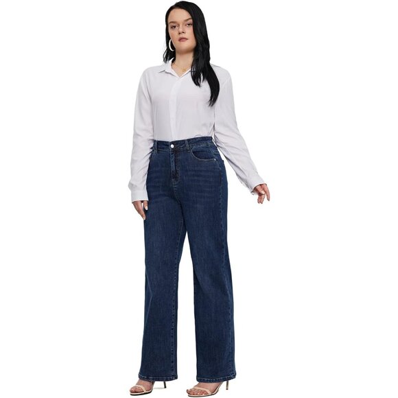 Plus Size Baggy Jeans Women Wide Leg Full Length High Waist Comfortable - Picture 5 of 8